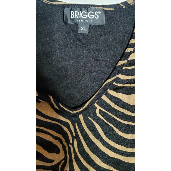 Briggs New York XL Zebra Print V-Neck Top Brown Black 3/4 Sleeve Chic. - Picture 7 of 10